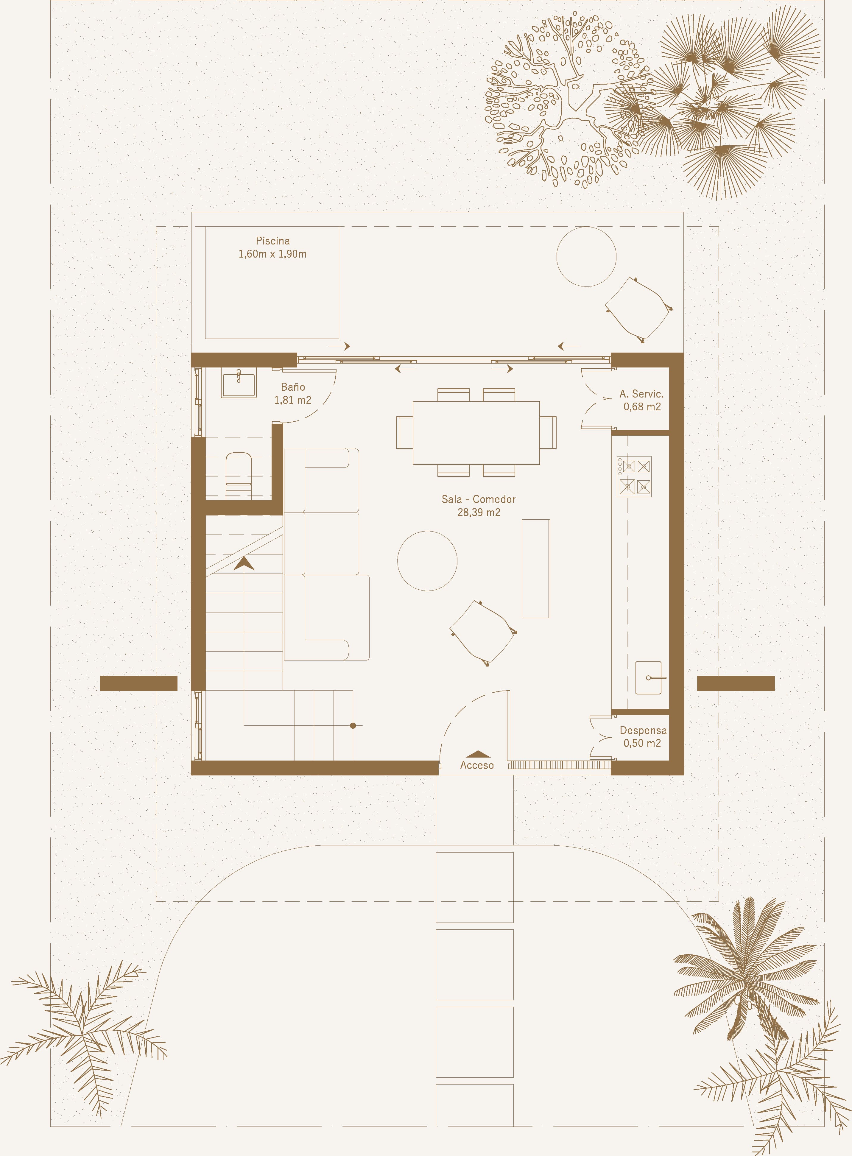 Villa Tipo B — planta nivel 1